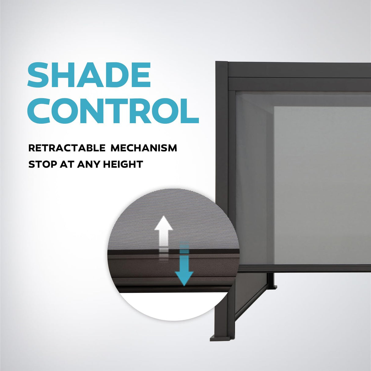 Mirador Accessory - 10Ft Side Adjustable Pull Down Screen for Mirador pergola 111S and 111DA, Enhance Outdoor Living Space with Pull-Down Sun Shade, Wind Block, UV Resistant, Charcoal, not pergola MIRADOR