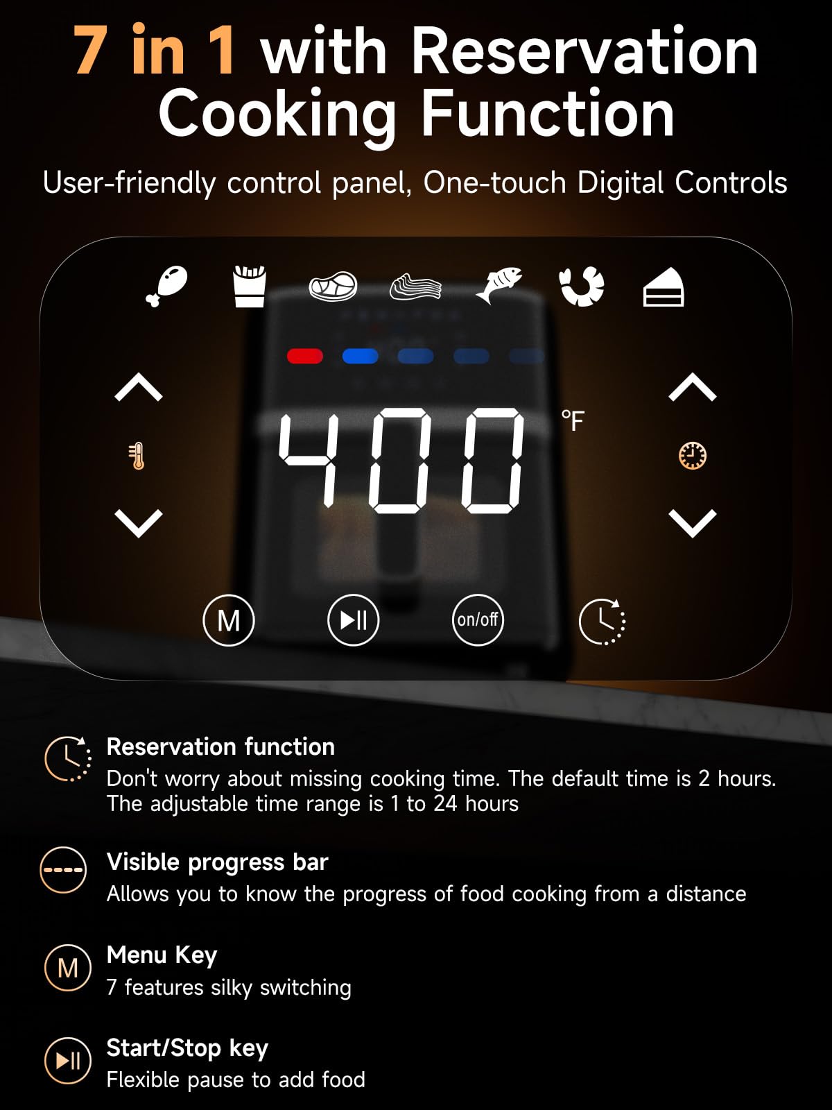 Kitchen Elite Air Fryer Oven 5.28 Qt, 7-in-1 Digital Display Compact Cooker with Easy View Windows,Space-saving, Nonstick and Dishwasher Safe Basket, Black Kitchen Elite