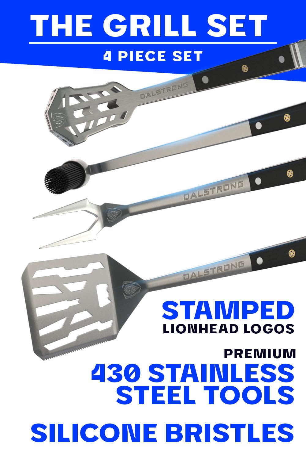 Dalstrong 4-Piece Professional BBQ Pitmaster Grill Set - Premium High-Carbon Stainless Steel Grilling Accessories - 18 inch Length - Silicone Brush, Spatula, Tongs, Fork - G10 Handles Kitchen Set Dalstrong