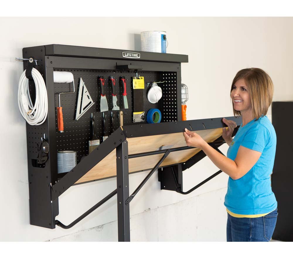 Lifetime Products Wall Mounted Work Table, 4', Wood Varnish (80421) Lifetime