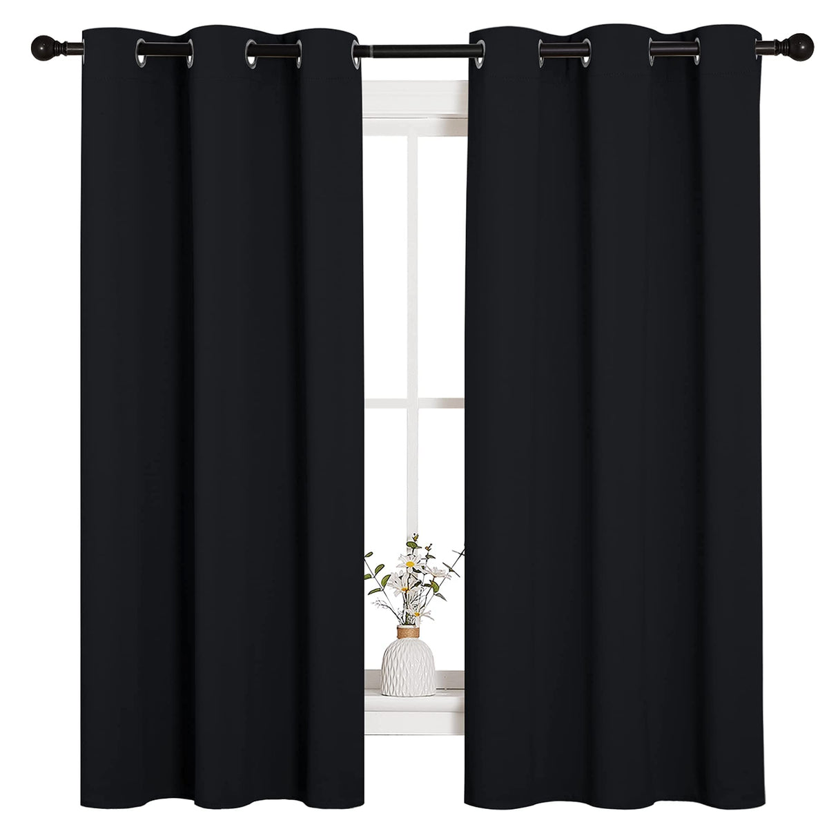 NICETOWN Halloween Pitch Black Solid Thermal Insulated Grommet Blackout Curtains/Drapes for Bedroom Window (2 Panels, 42 inches Wide by 63 inches Long, Black) NICETOWN