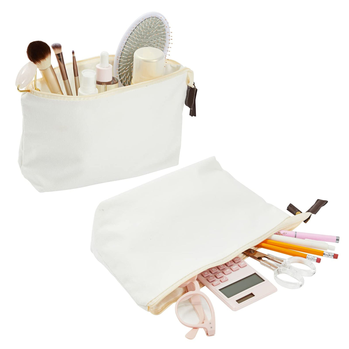 Juvale 6 Pack Canvas Makeup Bags with Zipper for Cosmetics, Toiletries, DIY Crafts (White, 11.75 x 5.5) Juvale