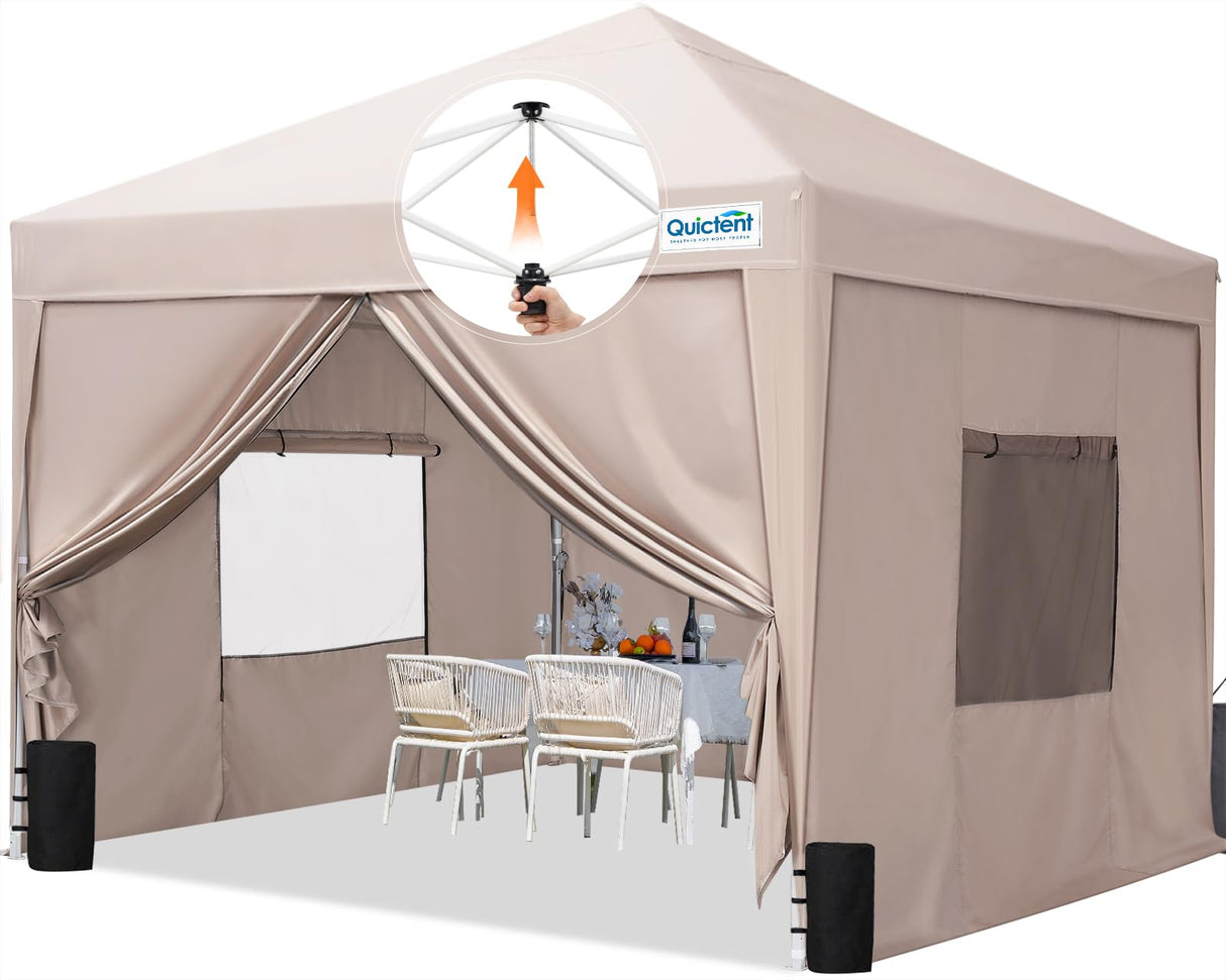 Quictent Privacy 10x10 Pop up Canopy Tent with Sidewalls and Roll-up Ventilated Windows, One Person Setup, Easy Outdoor Commercial Gazebo Shelter Enclosed Waterproof, Bonus 4 Sandbags Quictent