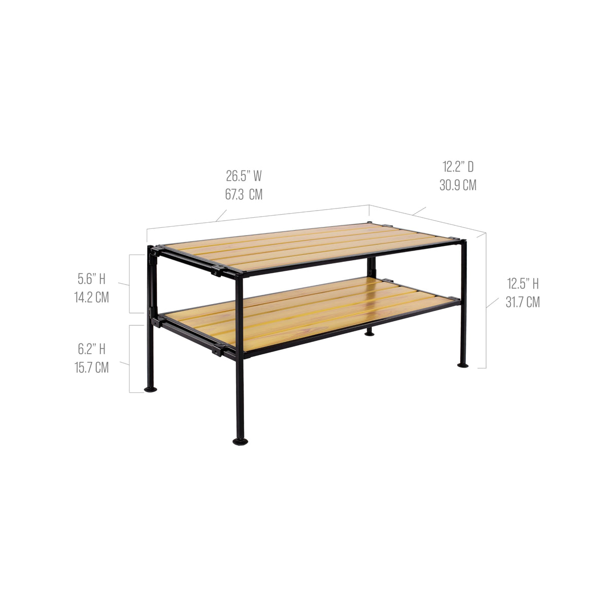 Seville Classics Sturdy Freestanding Storage Shelf for Bedroom, Closet, Entryway, Dorm Room Organizer Stackable Durable Metal Shoe Rack Countryside Aspen Slat, 2-Tier Seville Classics