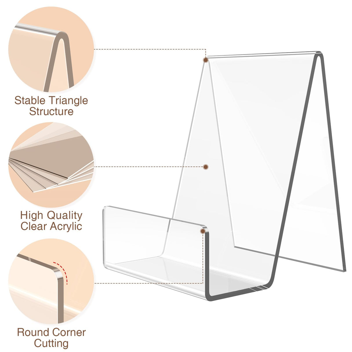 Suneerplay 4 Pack Acrylic Book Stand, Book Holder for Display, Clear Easel Stand for Display, Display Holder for Postcard, CD, Frame, Picture, Magazine, Plate, Phone, Sticker Suneerplay