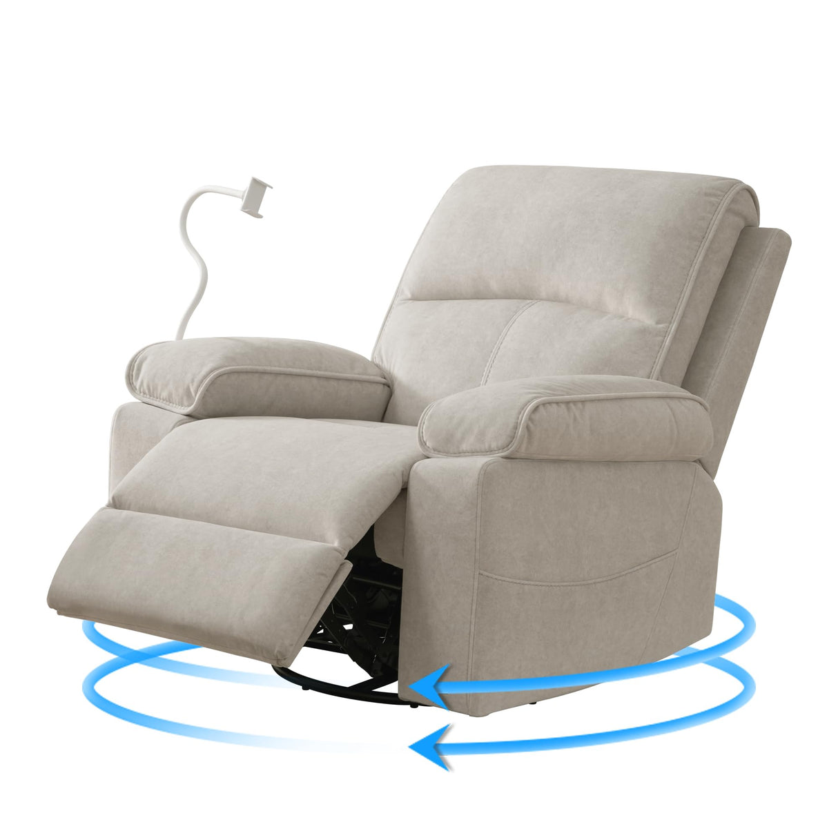 YuuYee Nursing Rocking Chair for Breastfeeding, Glider Nursery 360°Swivel Rocker Recliner Chair with Adjustable and Removable Phone Holder,Wide Seat, Beige YuuYee