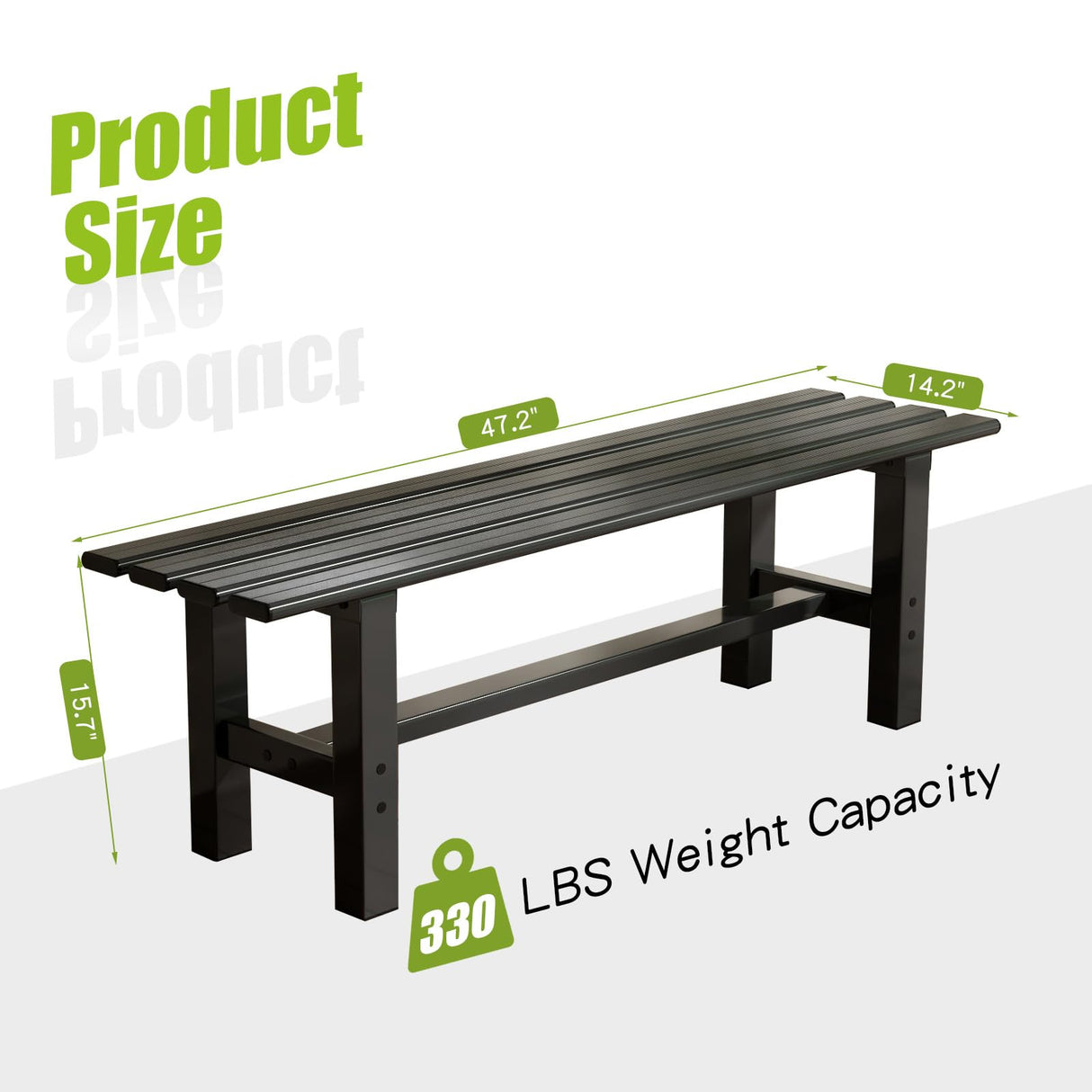 TECSPACE 47 Inches Aluminum Outdoor Weatherproof Bench Backless, 330 LBS Bearing Capacity Garden Porch Bench, Black TECSPACE