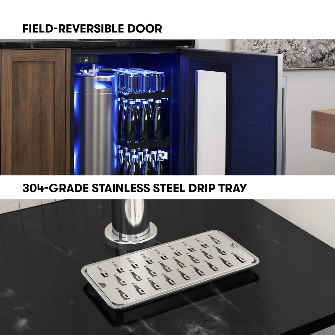 Zephyr Presrv™ 24" Stainless Steel Kegerator & Beverage Cooler - Indoor Refrigerator, Cellar Freestanding Fridge and Keg Beer Cooler - Compatible with Multiple Keg Configurations Zephyr