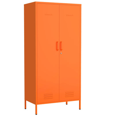 2 Door Wardrobe 67 Inch Orange Metal Storage Cabinet with Hanging Rod, Office Double Door Lockable Metal Adjustable Shelves Wardrobe Bedroom Home Office Storage Cabinet Size: 67"H x 31.5"W x 18.1"D