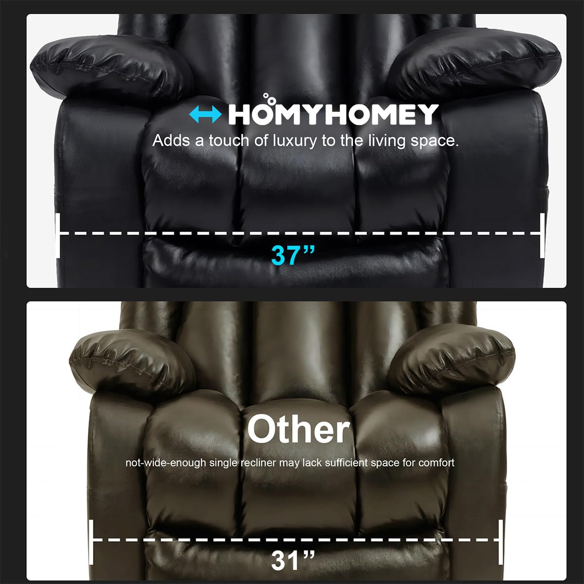 Recliner Chair Sofa Reclining Glider Rocking Sleeper Living Room 360° Swivel for Adults Theater Chairs Leather Rocker Recliners Cup Holders (Black) HOMYHOMEY