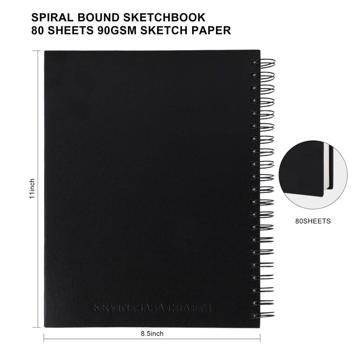 8.5x11inches Hardbound Sketch Book, Spiral Bound Sketch Pad, 80-Sheets 90gsm Inner Paper, Acid Free Drawing Art Paper, Prefect Works with Kids and Adults KEVIN&SASA CRAFTS