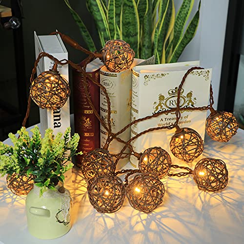 Vigdur Decorative - Rattan Ball String Lights with 10 Led Bulbs Connectable Indoor Outdoor Lantern Lights for Bedroom Wedding Garden Party Backyard Decor,9.84FT Vigdur