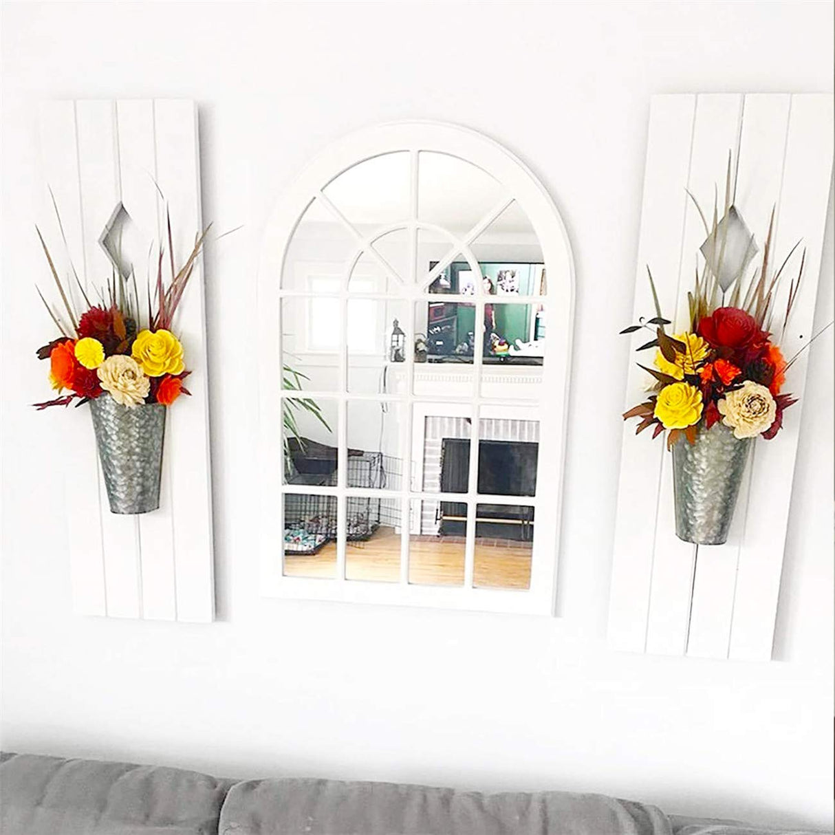 Mkono Galvanized Metal Wall Planter Farmhouse Wall Vase for Artificial Plants Flowers, Rustic Hanging Fake Flowers Holder Country Home Bedroom Living Room Decor Set of 2, Silver, Small Mkono