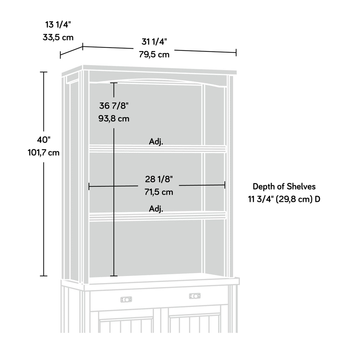 Sauder Costa Library Hutch, Chalked Chestnut finish Sauder