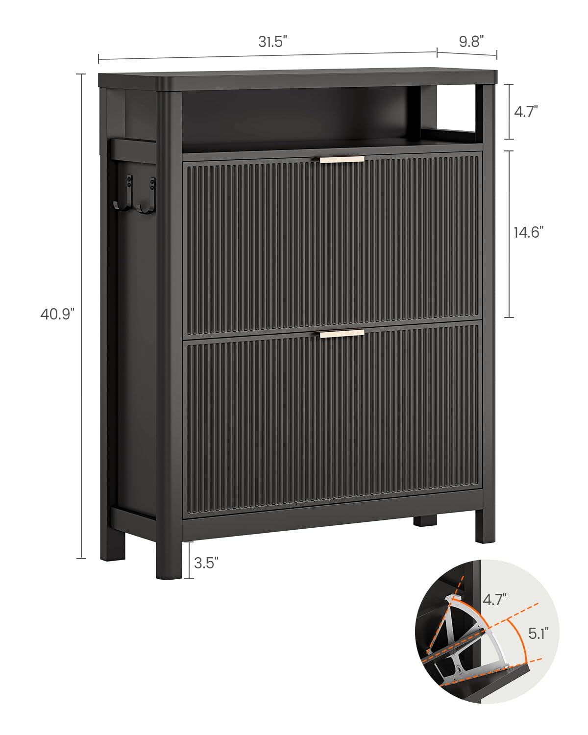 AOGLLATI Shoe Cabinet Storage,Narrow Fluted Shoe Rack Cabinet with 2 Flip Drawers, Wooden Freestanding Organizer with Open Storage Space for Entryway,Black AOGLLATI