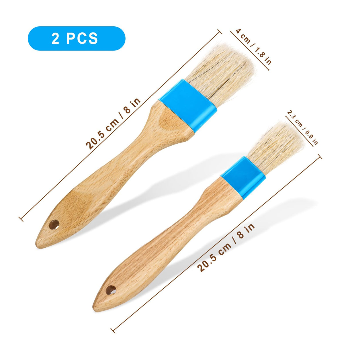 2pcs Pastry Basting Brushes, Oil Brushes Boar Bristle Brushes BBQ Brushes for Sauce Baking Brush BBQ Basting Brush Kitchen Brush for Spreading Butter Cooking Grilling (Small + Medium) LUTER