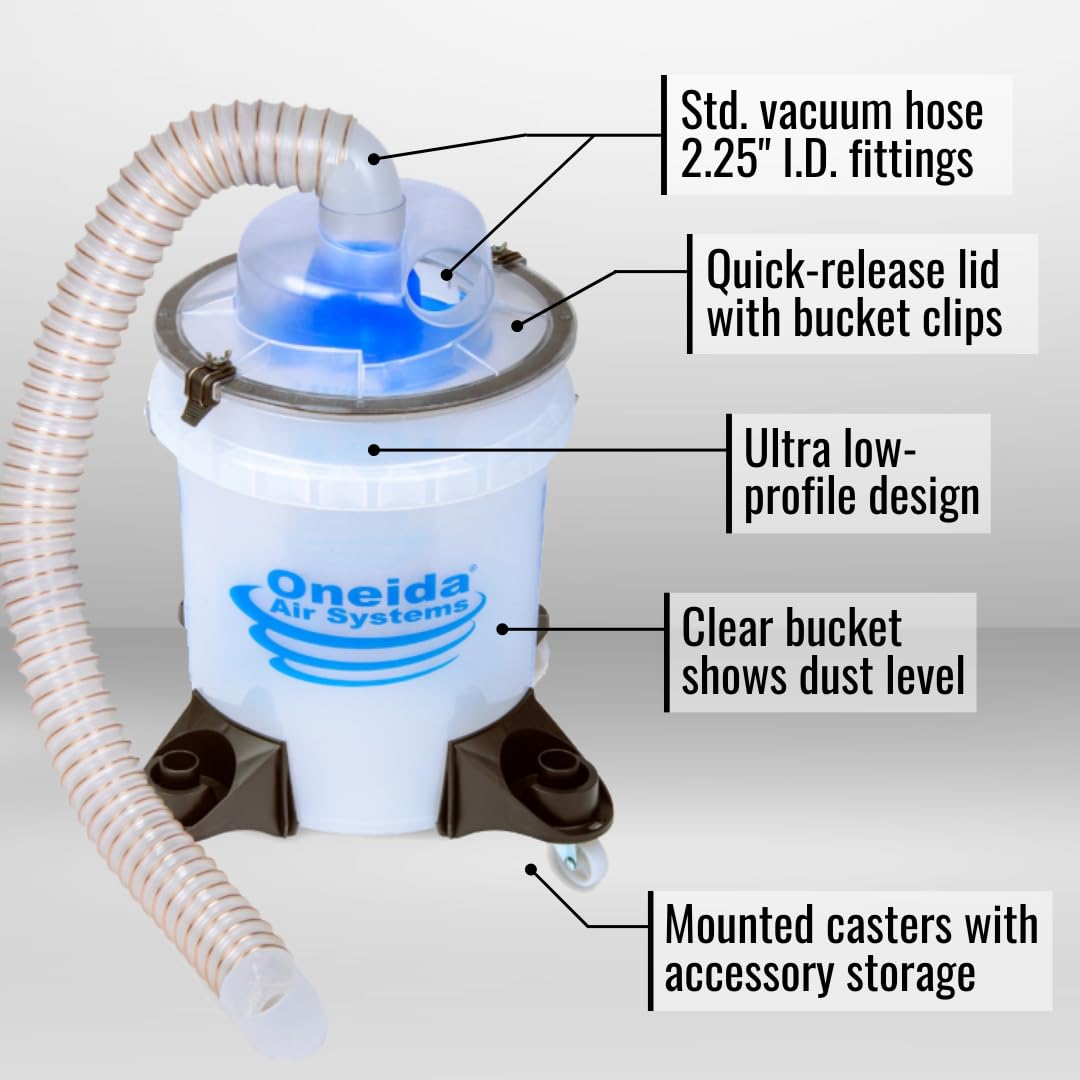 Dust Deputy Low-Pro Deluxe Lid Separator Kit with Clear Bucket for Wet/Dry Shop Vacuums Oneida Air Systems