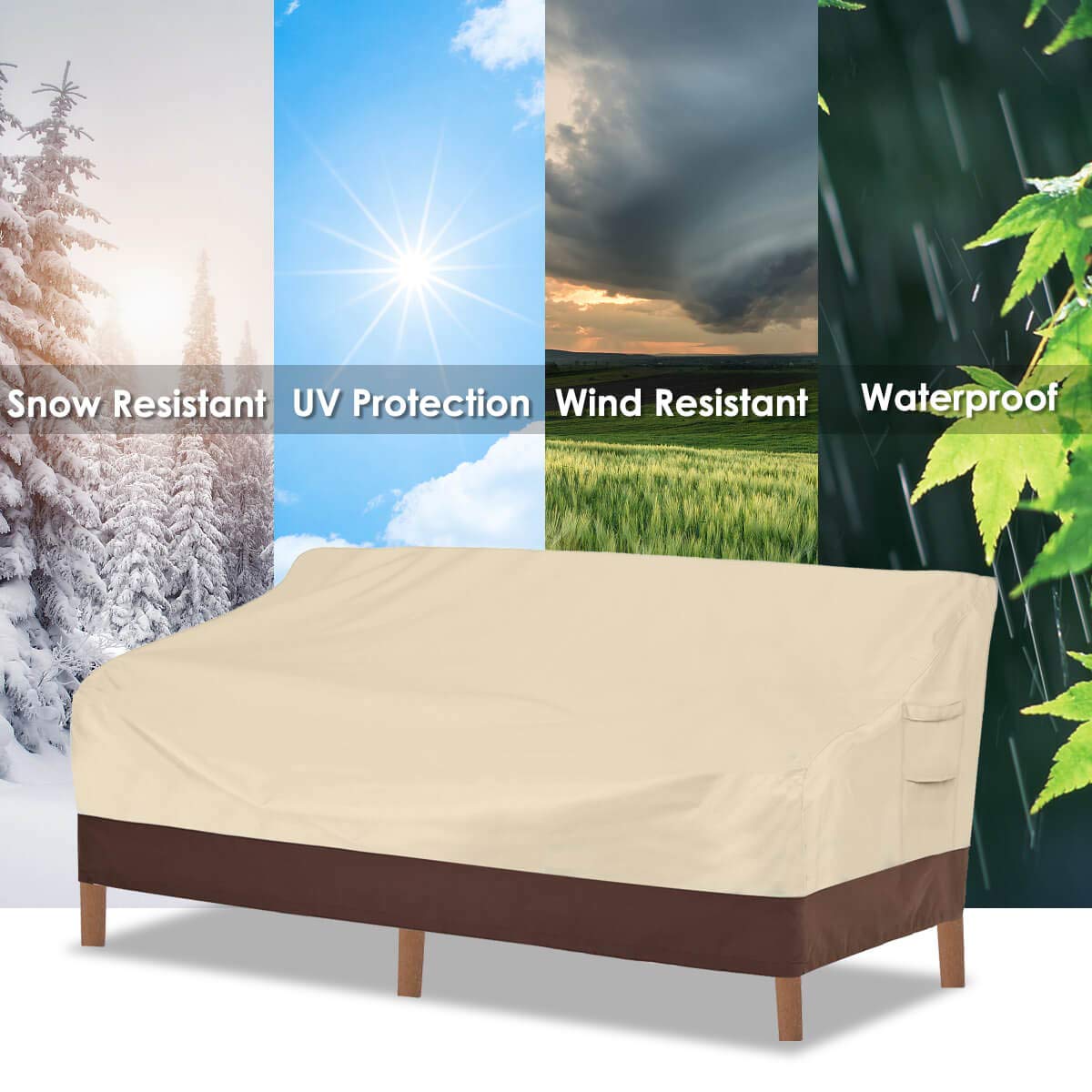 Vailge Heavy Duty Patio Sofa Cover, 100% Waterproof 3-Seater Outdoor Sofa Cover,Lawn Patio Furniture Covers with Air Vent and Handle,79" Wx 37" Dx 35" H,Beige&Brown Vailge