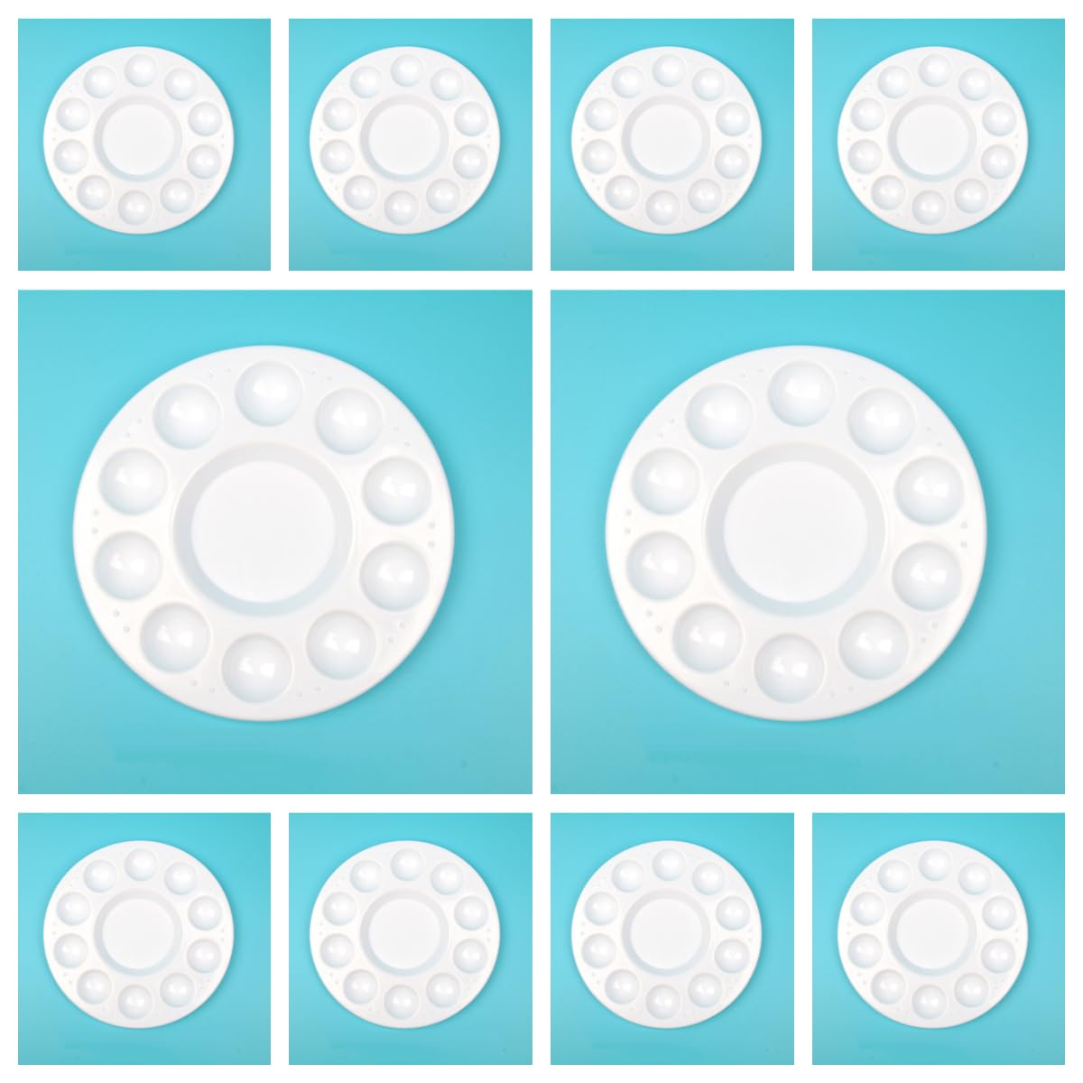 Rackii 10pcs Plastic Paint Palette Trays - Reusable Artist Palettes for Oil, Acrylic & Watercolor Painting, Perfect Paint Holder Trays for Studios, Classes & Birthday Painting Parties Rackii