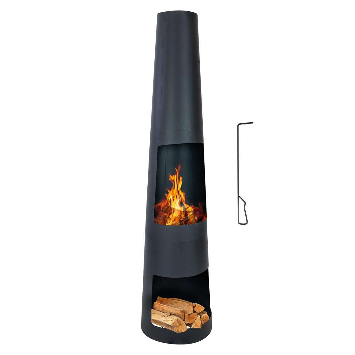 Sunnydaze 59" H Steel Outdoor Chiminea Fire Pit with Built-in Log Holder - Metal Fireplace with Chimney - Includes Poker Sunnydaze