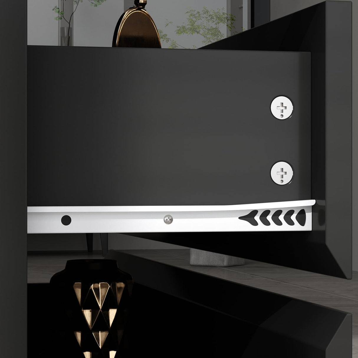 Hitow Modern Tall Glass Door Cabinet with LED Lights, 4 Shelves, 2 Drawers, Black Storage Organizer Hitow