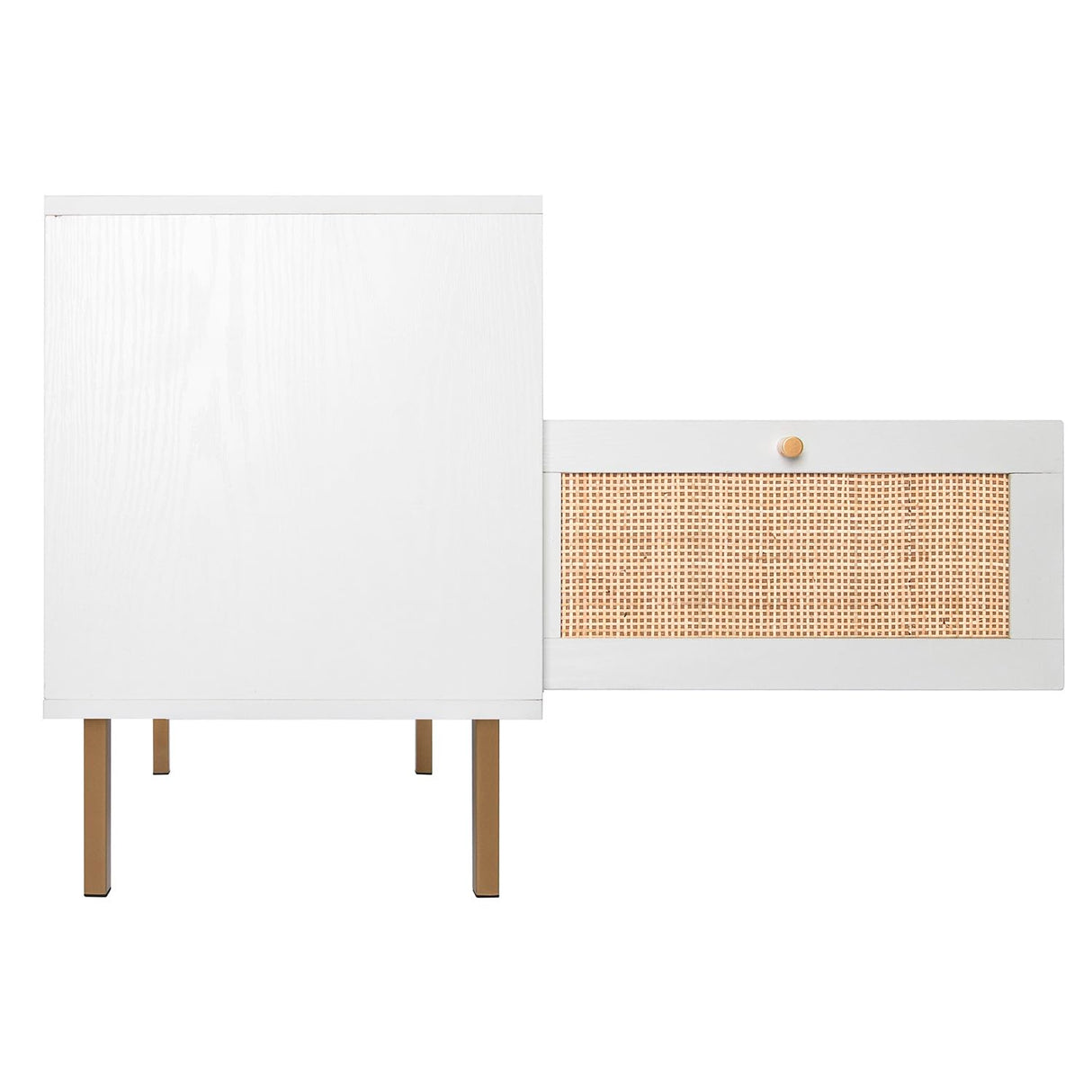 Natural Rattan Nightstands Set of 2, Accent End Table, Boho Bedside Table with 1 Hand Made Decorated Door for Living Room, Bedroom, White Angel Sar