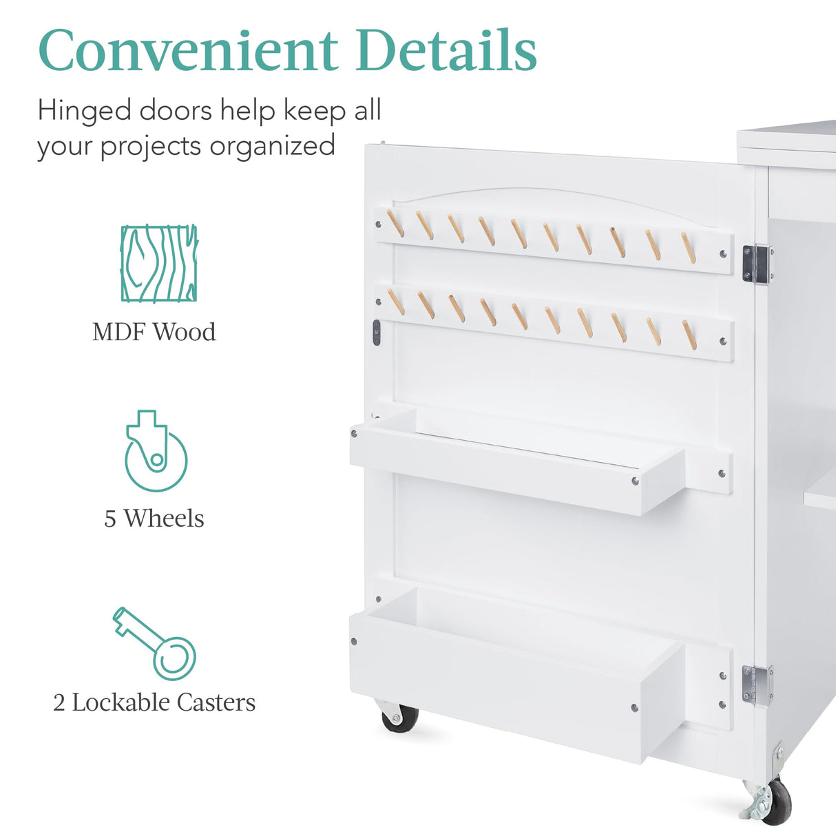 Best Choice Products Folding Sewing Table Multipurpose Craft Station & Side Desk with Compact Design, Wheels, Shelves, Storage Trays, Pegs, Magnetic Doors, Metal Doorknobs - White Best Choice Products