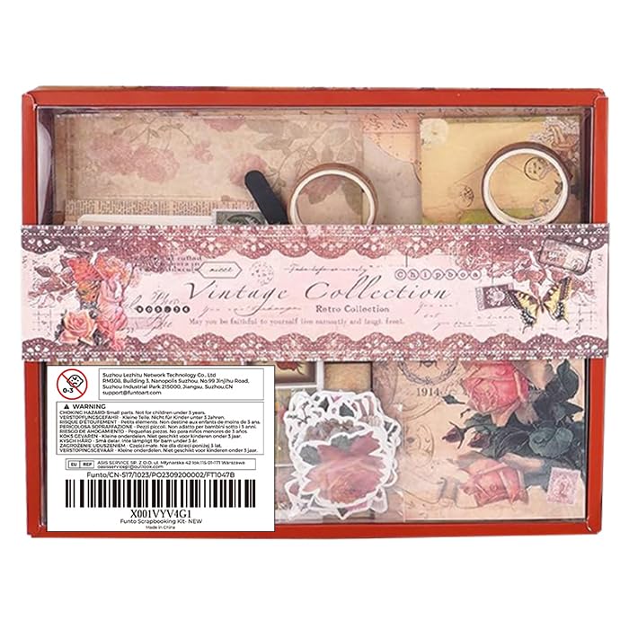 Funto Scrapbooking Kit (202 PCS), Vintage Collection-Rose Angel, Perfect for Bullet Scrapbooking Materials, Planner DIY Arts Craft Collage Funto
