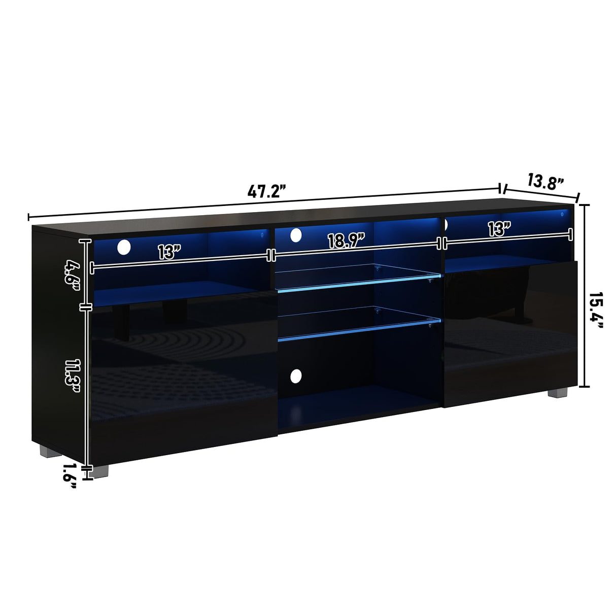 St.Mandyu LED TV Stand for 50/55/60 inch TV, Modern Television Table Center Media Console with Drawer and Led Lights, High Glossy Entertainment Center for Living Game Room Bedroom, Black¡ St.Mandyu