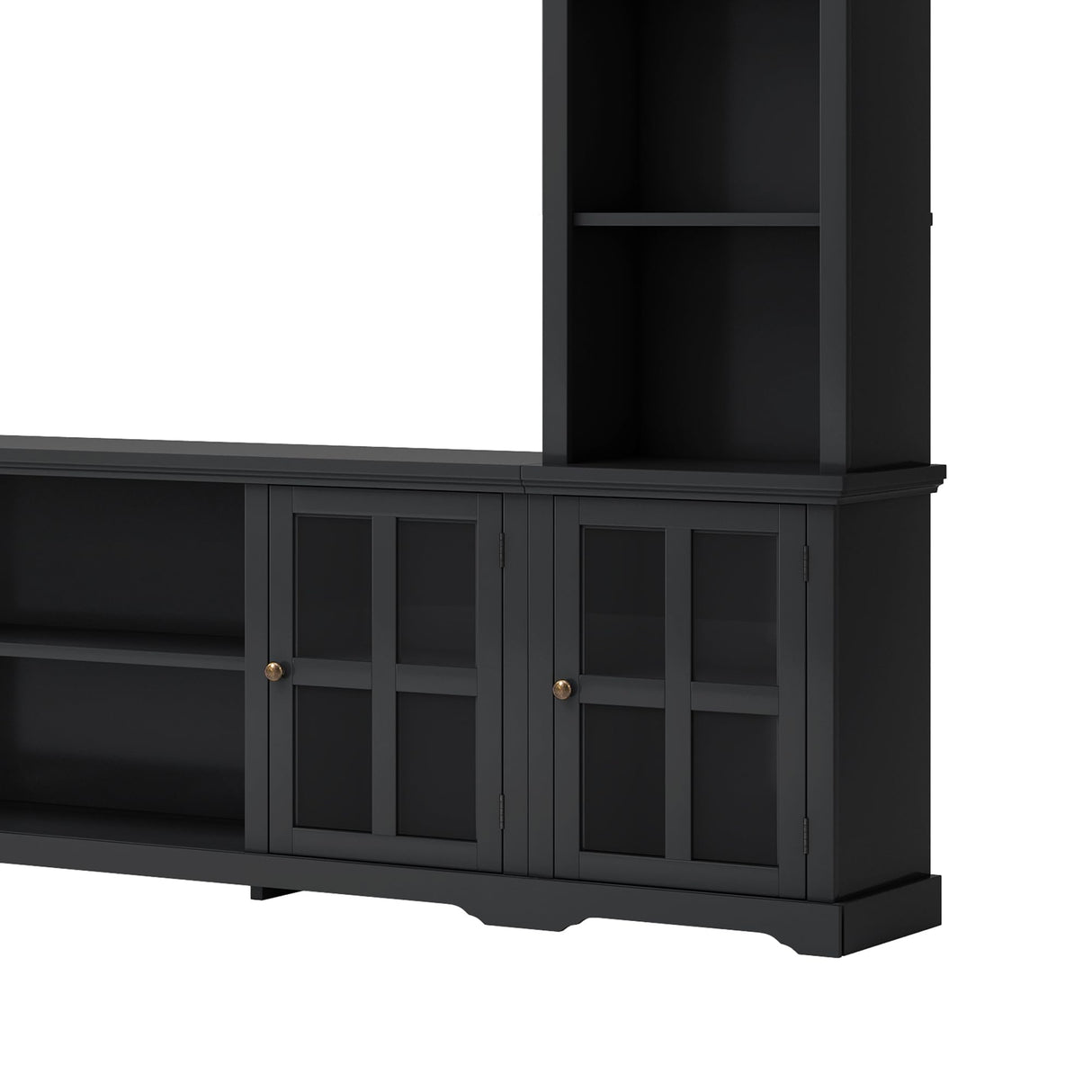 Wall Unit Entertainment Center with Bookshelves, Bridge and Tempered Glass Door, TV Entertainment Center for TVs up to 70 Inch, Black Doredo