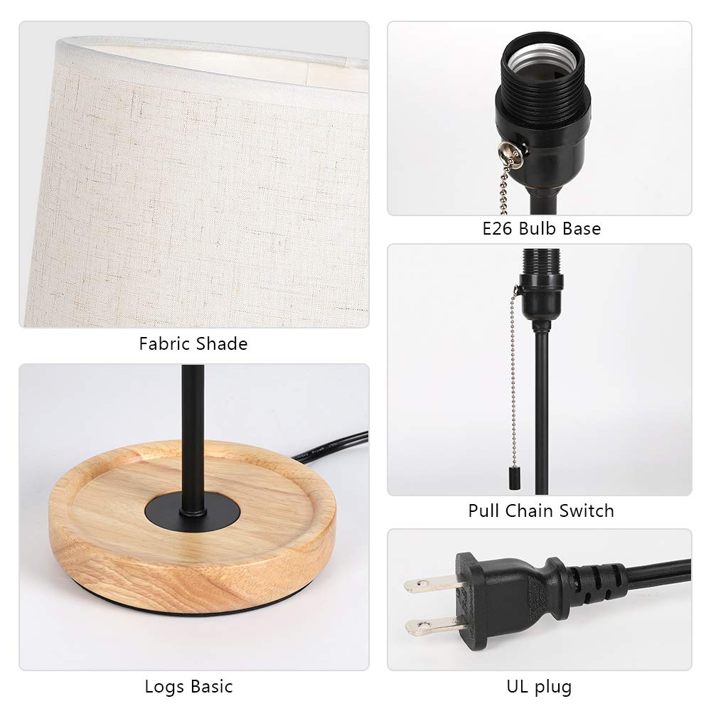 HAITRAL Bedside Table Lamp - Modern Nightstand Lamp with Linen Fabric Shade Wooden Desk Lamps for Bedrooms, Office, College Dorm, Dinning Room, Girls Room - 16 Inches (HT-AD005) HAITRAL