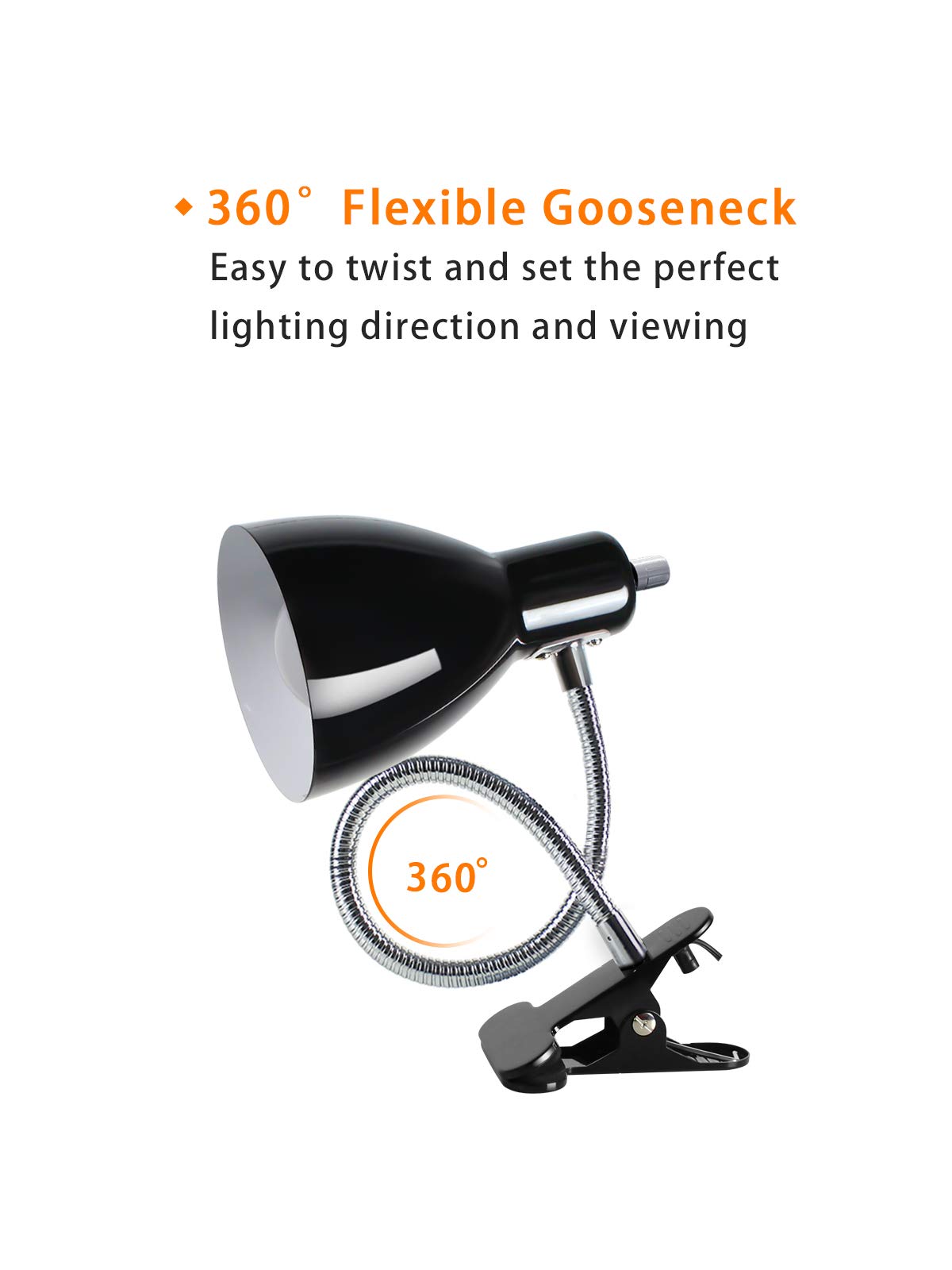 Desk lamp Eye-Caring Table Lamps, 360°Rotation Gooseneck Clip on Lamp Reading Light Portable Reading Book Light, Clamp Light, Study Desk Lamps for Bedroom and Office Home Lighting (Black) LALISU