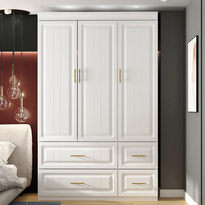 AIEGLE Modern 3-Door Armoire Wardrobe Closet with Drawers, White - 20.6"D x 47.2"W x 74.2"H