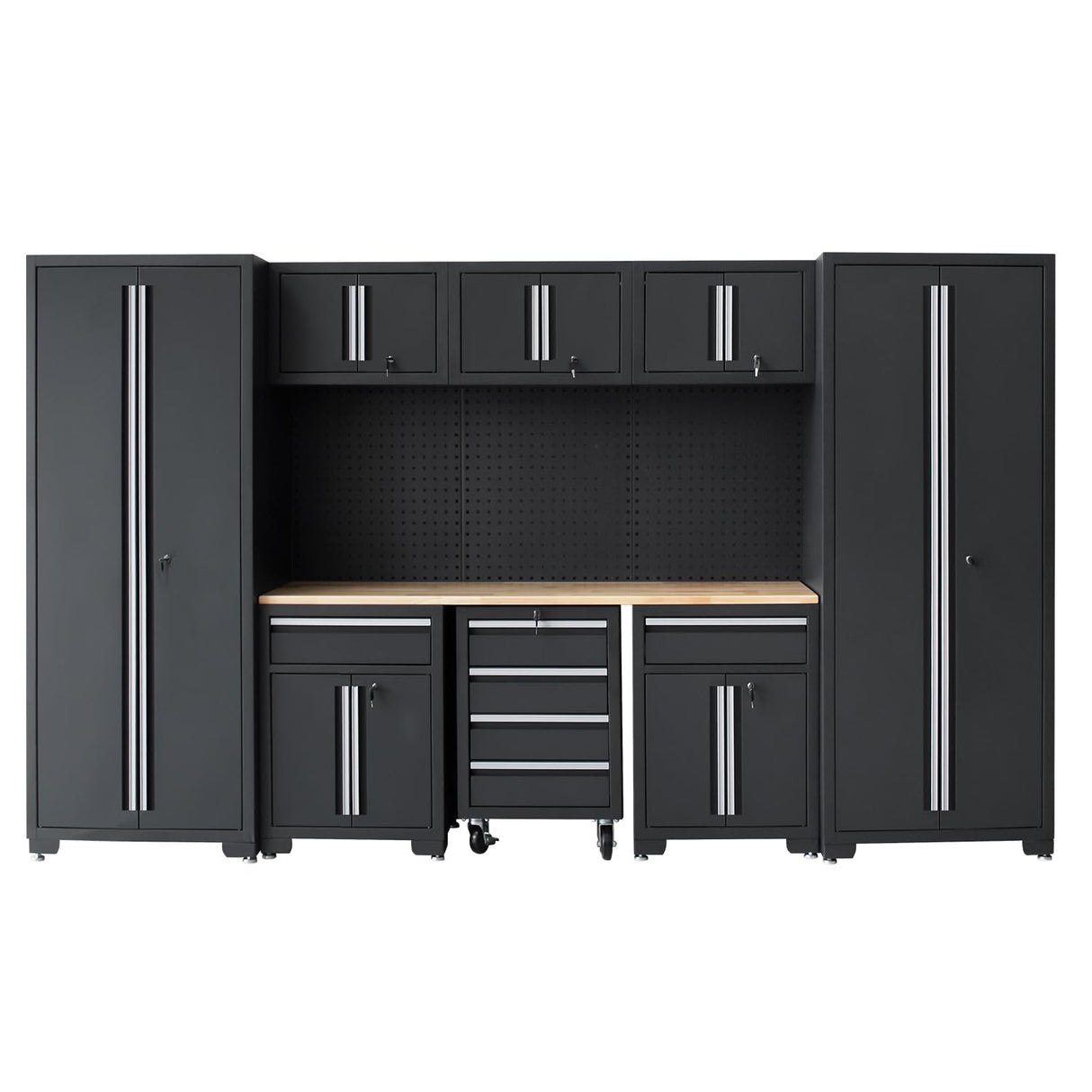 HPDMC Garage Storage Cabinet System 12-Pcs Workshop Set Cabinets and Storage System with Steel Cabinet Drawers, Rolling Chest, Workbench, Pegboard for Tool Organization, Black HPDMC