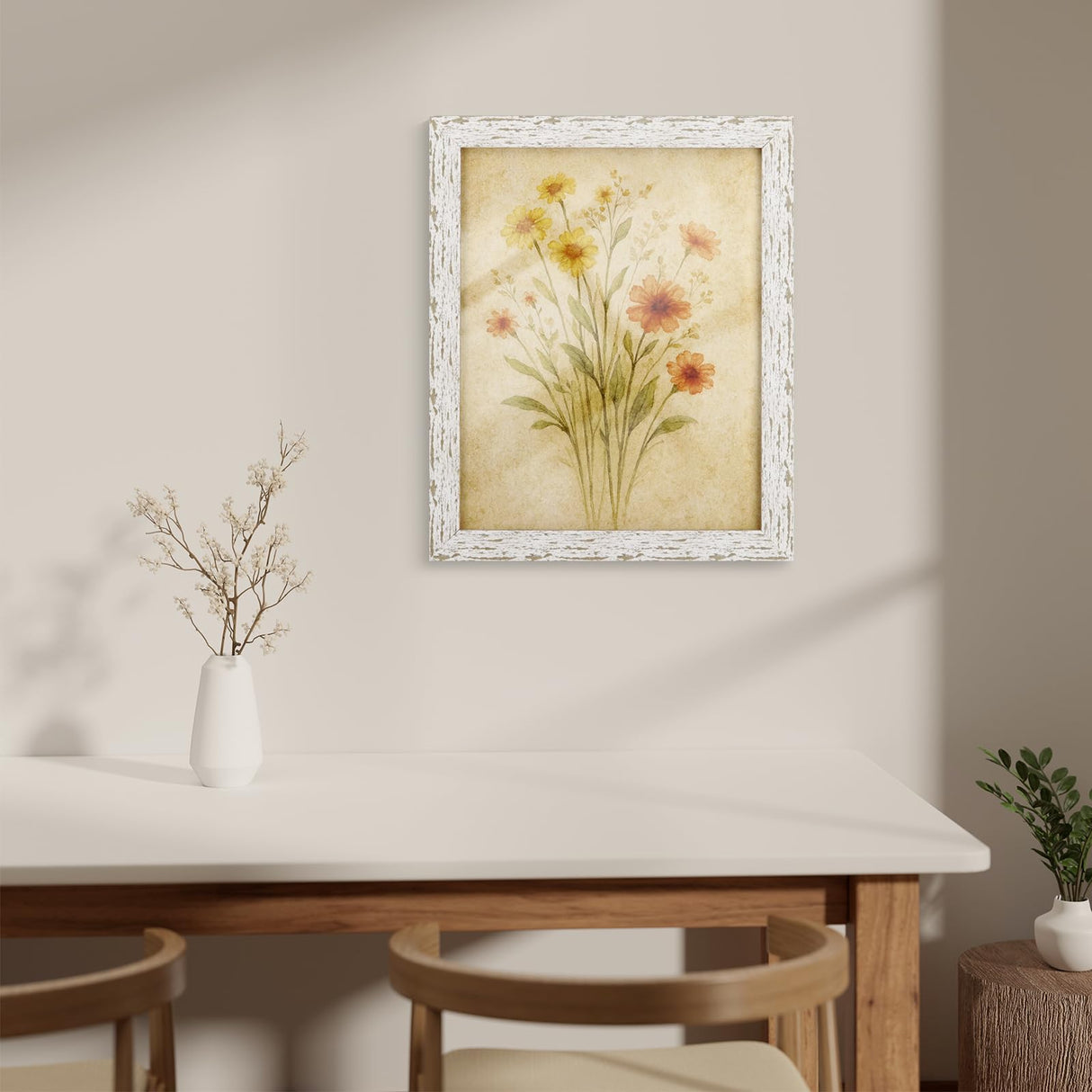 puthiac 8x10 Rustic Picture Frame, Farmhouse Distressed Wood Photo Frame, Shatterproof Acrylic Front, Wall & Tabletop, Vertical/Horizontal, Vintage Art Print Included – Distressed White puthiac