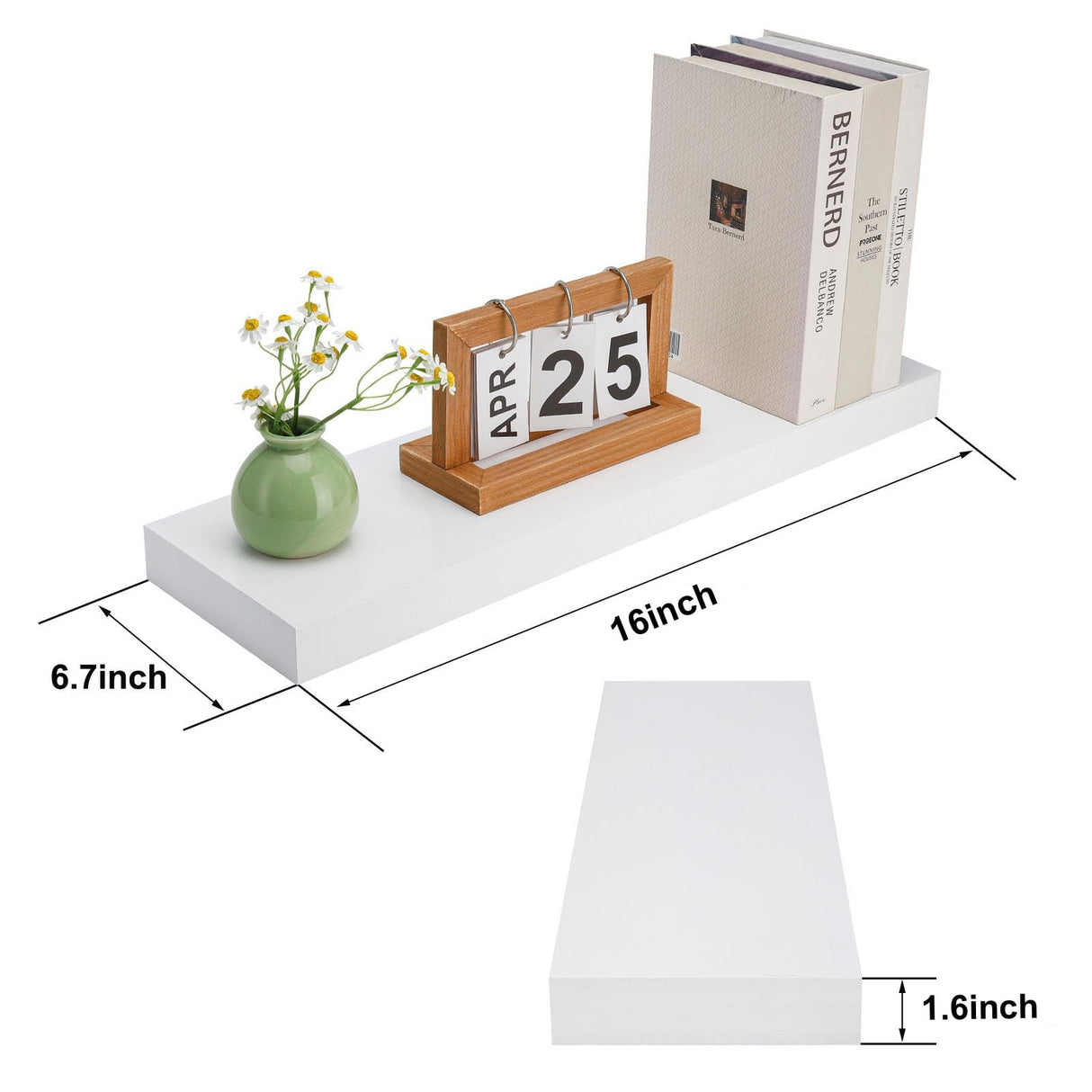 AZSKY Floating Shelves for Wall,White Wall Shelf Natural Wood 16 Inch Bathroom Shelves Over Toilet,Wall Mount Nursery Book Shelves with Invisible Brackets Set of 2 for Bedroom Living Room Kitchen AZSKY