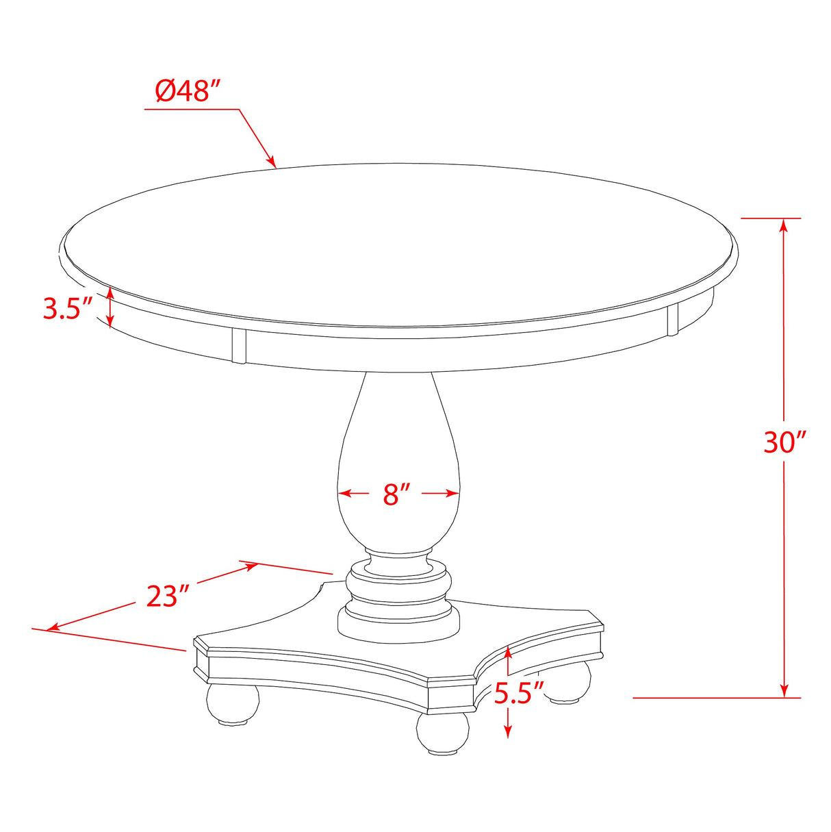 East West Furniture FE2-0N-TP Ferris Modern Dining Table - a Round Kitchen Table Top with Pedestal Base, 48x48 Inch, Sandblasting Antique Walnut East West Furniture