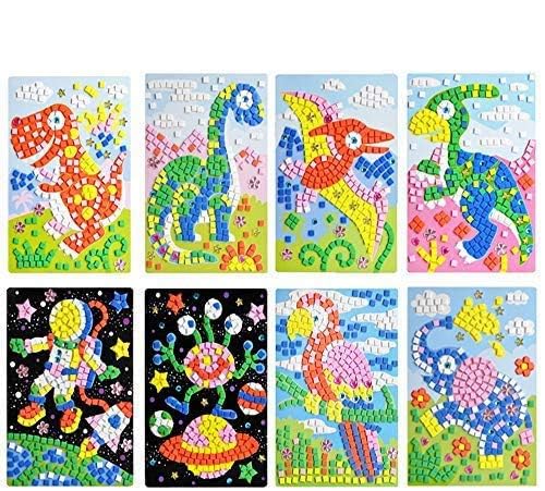 CCINEE Mosaic Sticker DIY Handmade Art Crafts Kits Christmas New Year Gifts for Kids Elephant Parrot Astronaut Dinosaurs 8 Packs CCINEE