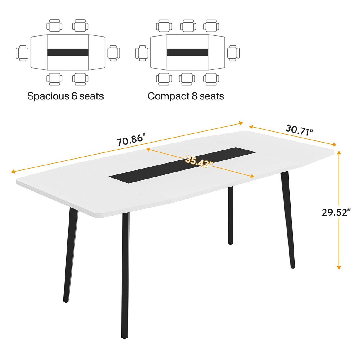 Tribesigns 6FT Conference Table, 70.86L x 35.43W x 29.52H Inches Boat Shaped Meeting Table, Modern Seminar Table for Office Meeting Conference Room (6ft, White & Black) Tribesigns