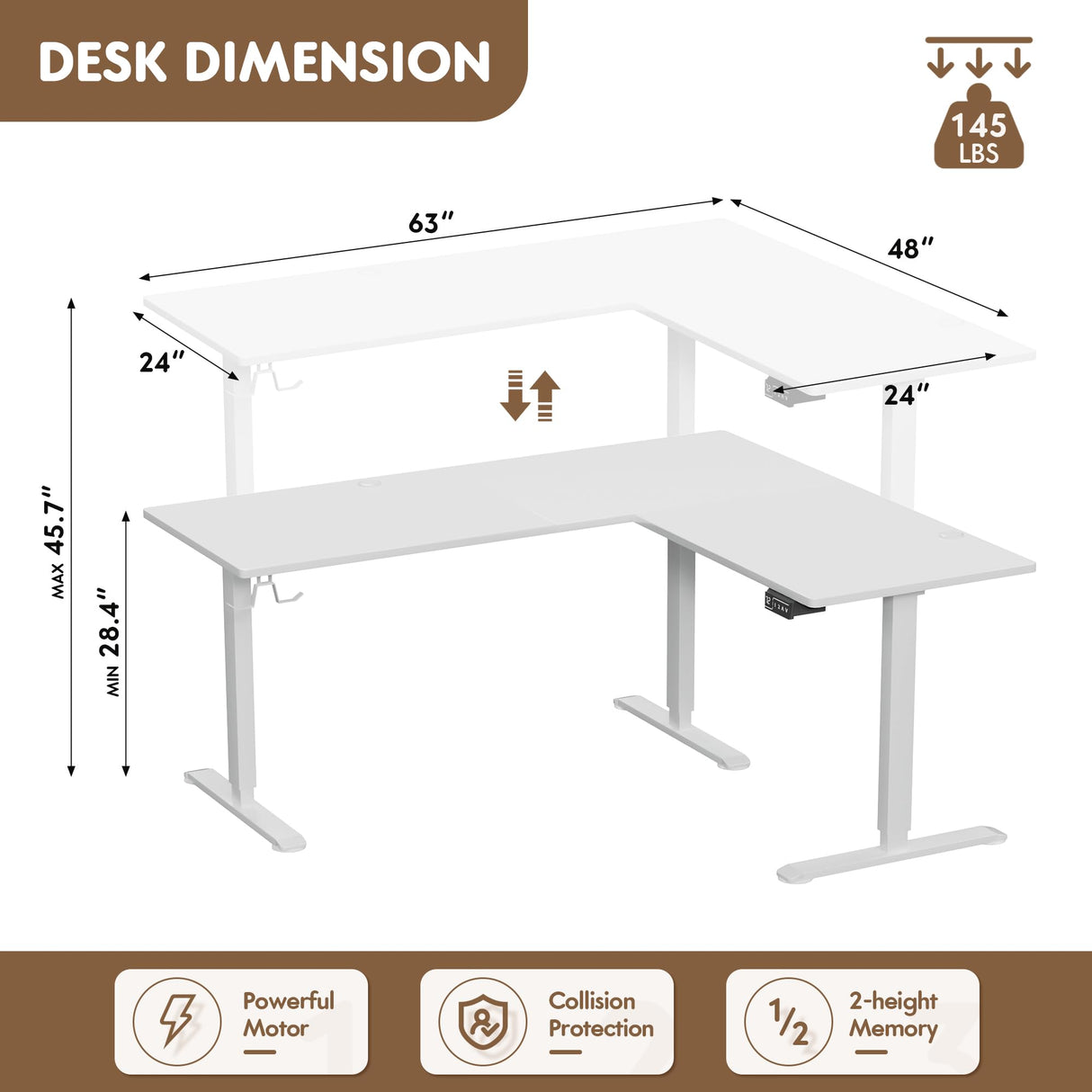 Furmax L Shaped Standing Desk Adjustable 63 x 55 Inch Corner Stand up Desk Electric Standing Computer Workstation with Preset Heights (White) Furmax