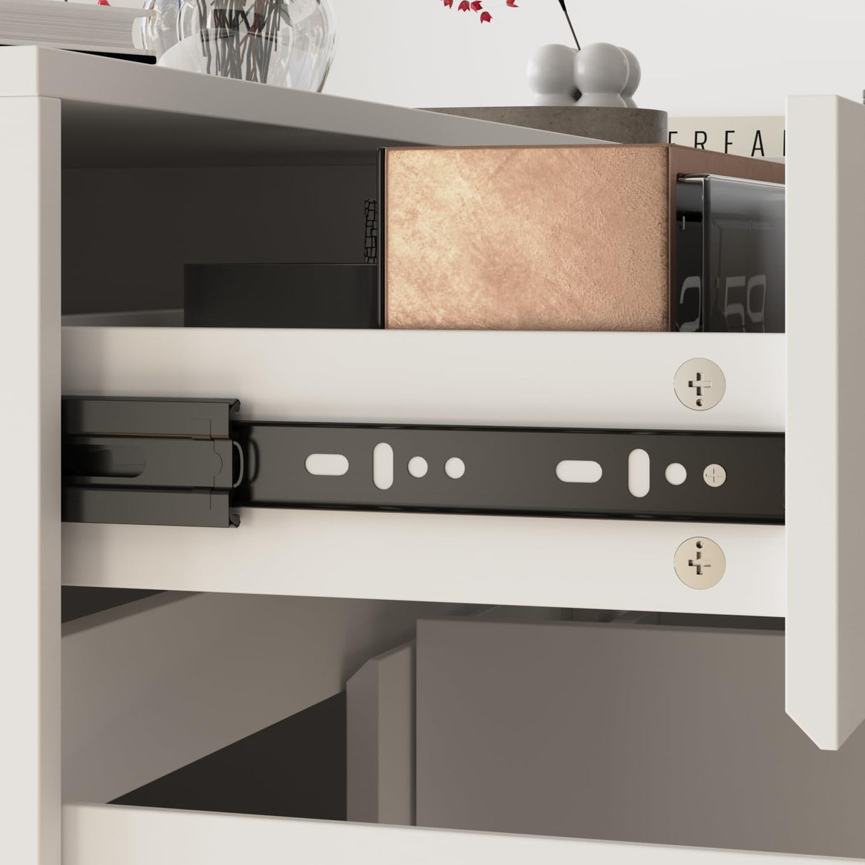 ROMSHINE Reception Desk for Retail and Checkout, L-Shape Front Desk with 3 Drawers and Display Shelves, Reception Counter Table for Shop, Salons, White ROMSHINE