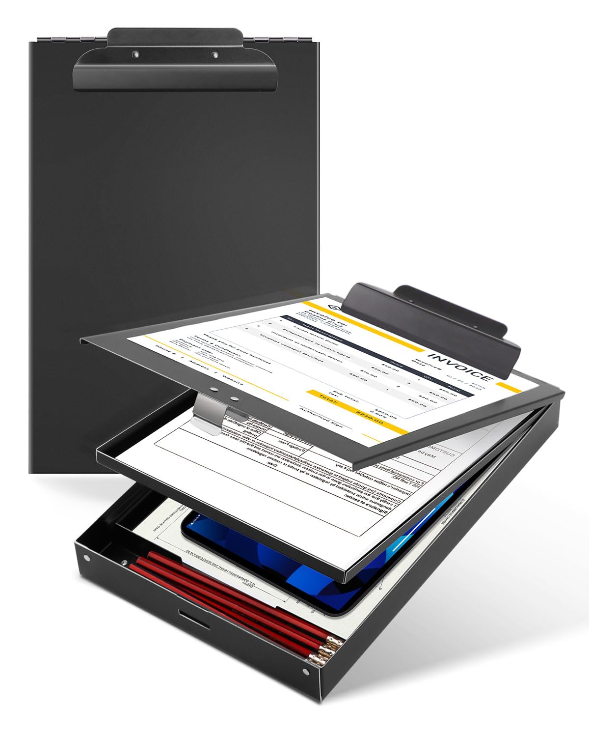 Metal Clipboard with Storage, Letter Size Heavy Duty Aluminum Clipboards, Dual Storage Binder Form Holder with High Capacity Clip for Teacher, Nurse, Police, School & Office Supplies - Frosted Black Sunnyclip