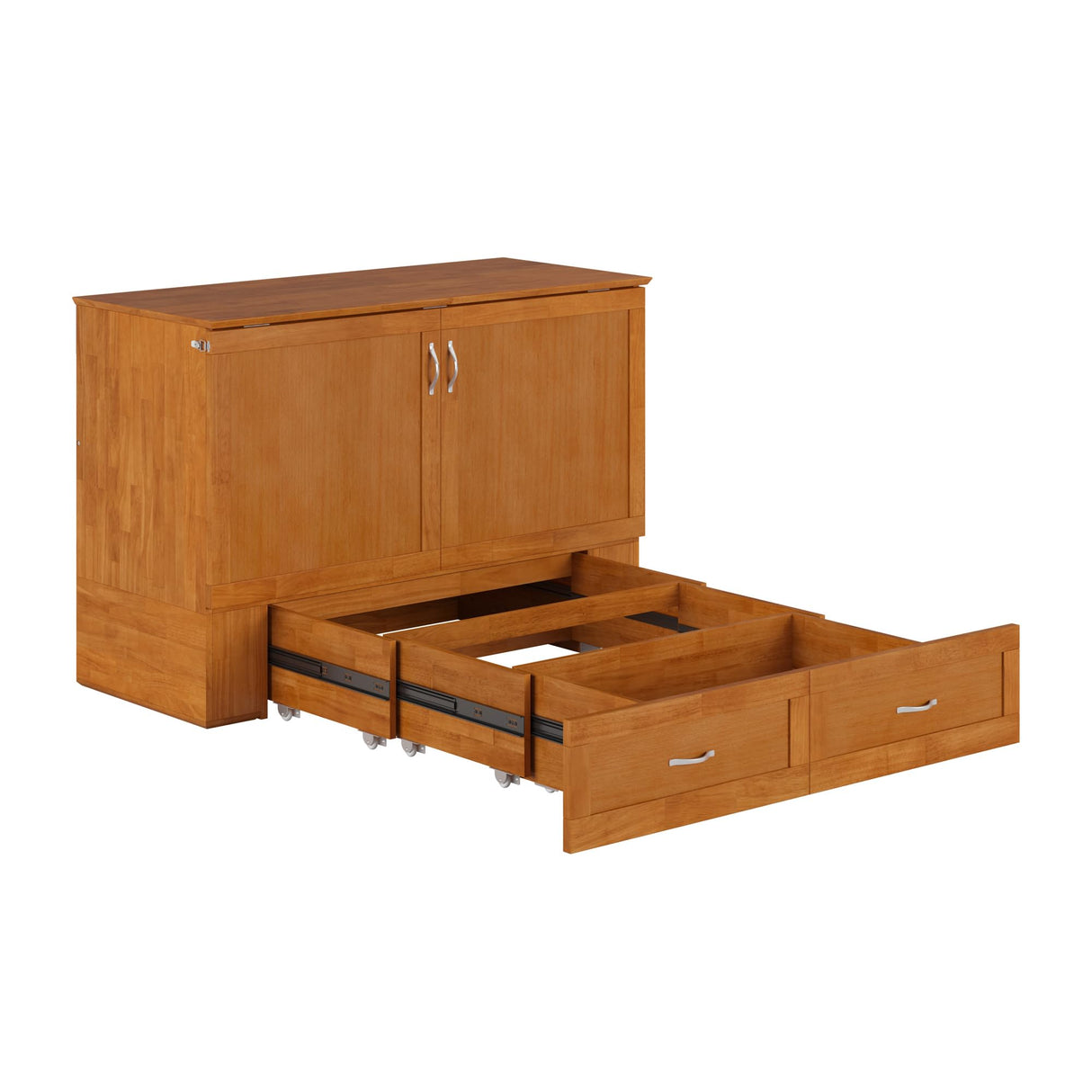 AFI Hamilton Full Murphy Bed Chest with Mattress, Storage, and Built-in Charger in Light Toffee AFI