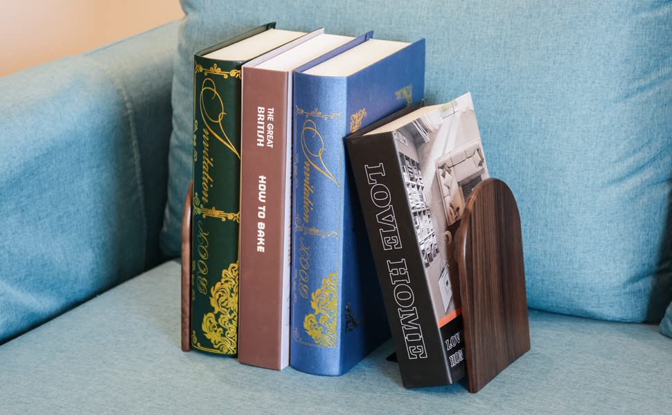 Large Bookend Hold Heavy Books- 7x4x5in 1 Pack Wood Bookends for Heavy Books Heavy Duty Walnut Book Ends for Men Wood Bookends for Office Desk Non-Skid Luxdecor