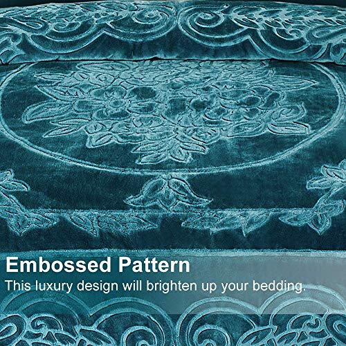 JML Korean Blanket King Size Heavy, Raschel Fleece Blanket for Winter, Soft Fluffy Thick Warm Home Decor, 85 x 95 Inches, 9 Lbs, Single Ply, Plush Cozy Luxury Embossing Bedding, Teal JML
