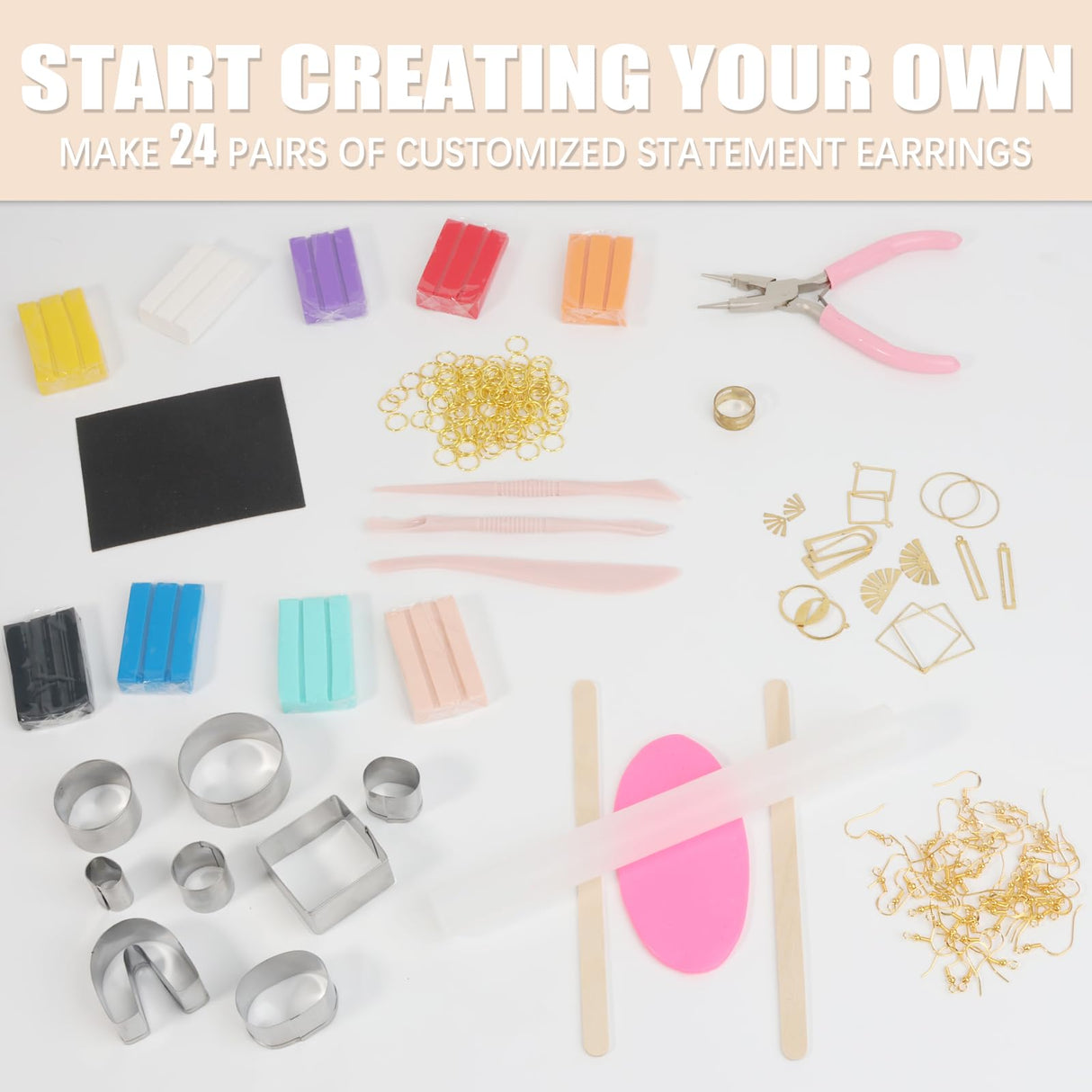 Patemby 184PCS Polymer Clay Earring Making Kit for Art Crafts Gifts Teen Girls and Adults, Ages 12+ DIY Polymer Clay Earring Jewelry Craft Making Gift Set Patemby