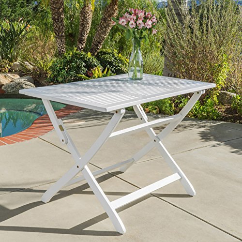 Christopher Knight Home Positano Outdoor Acacia Wood Foldable Dining Table, Pu/ White Christopher Knight Home