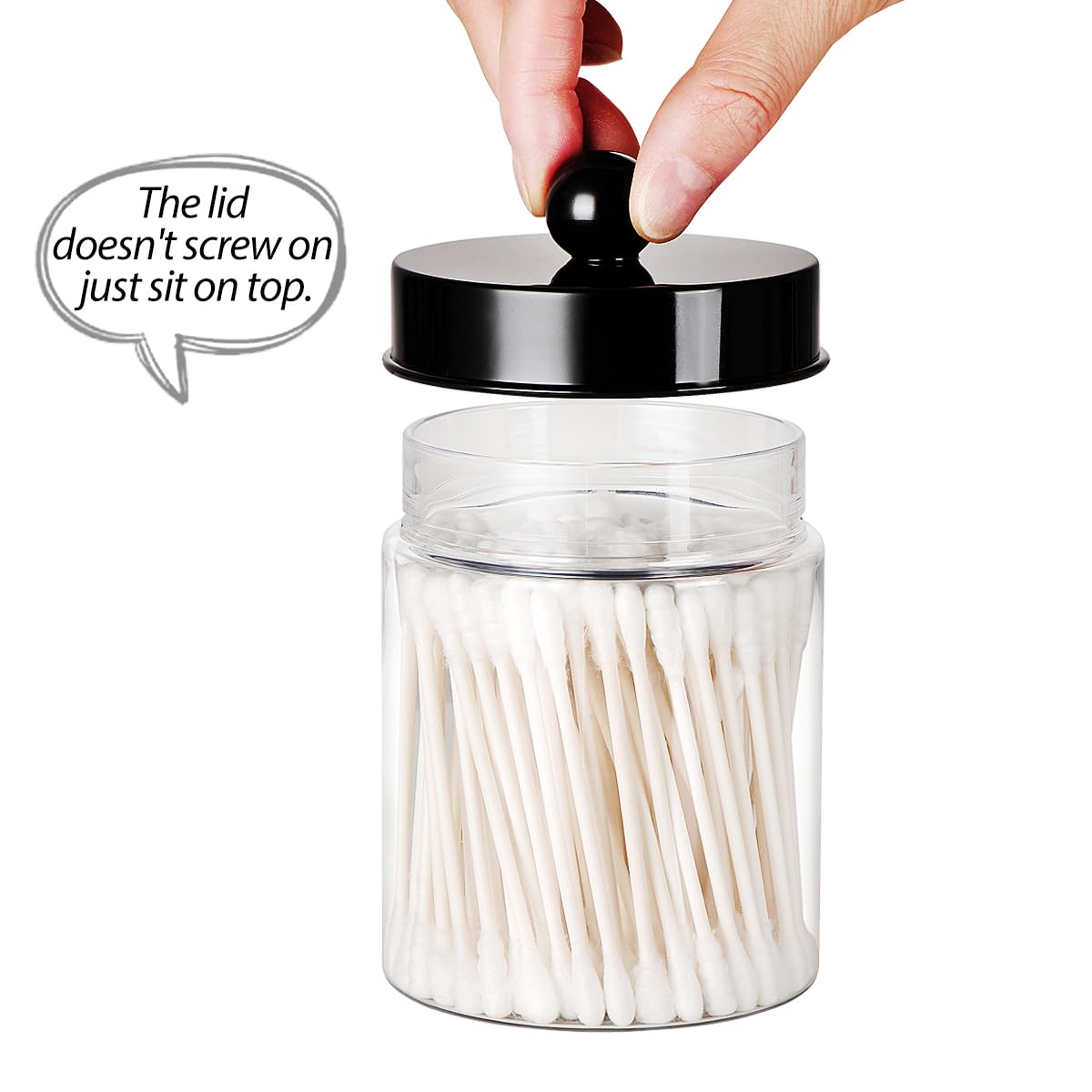 Komashr 3PC Farmhouse Decor Qtip Holder Apothecary Jars Bathroom Vanity Storage Organizer -Countertop Canister Container &Cute Stickers for Cotton Swab, Ball,Pad,Floss ,Paper Clips (Black,Plastic) Komashr