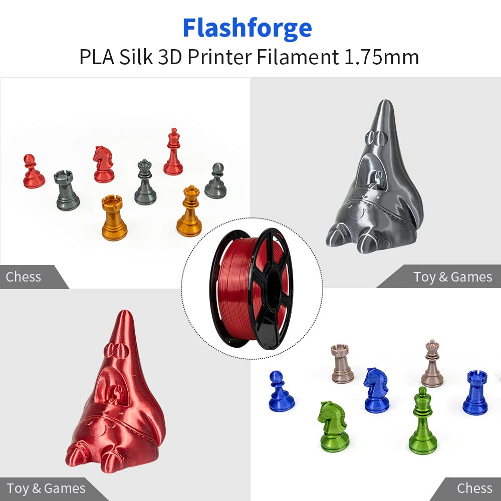 Flashforge 3D Printer Filament Silk PLA 1.75mm 1kg Spool-Dimensional Accuracy +/- 0.02mm (Red) FLASHFORGE
