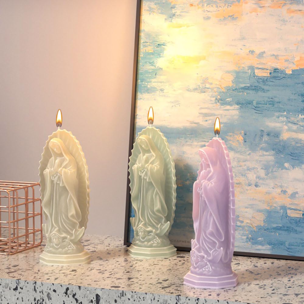 Religious Virgin Mary Statue Silicone Mold Virgin Mary Candle Molds for Candle Making Supplies Wax Tools Virgen Maria Candle Mold Silicone Molds for Resin Concrete Plaster Epoxy Molds Home Decor RUIYDZ